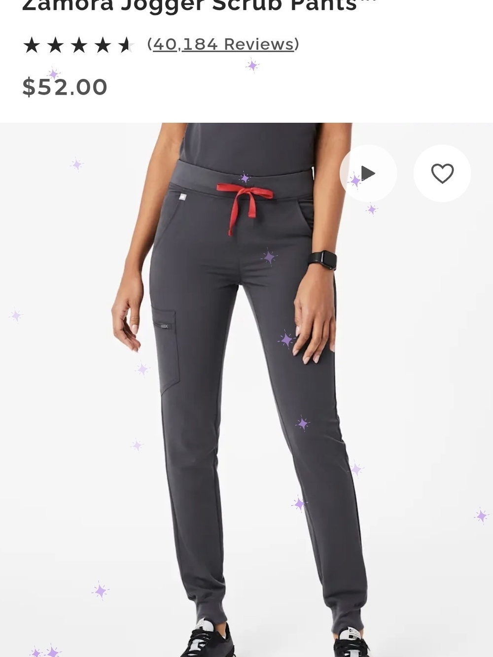 Figs Charcoal Jogger Scrub Pants with Red Drawstring